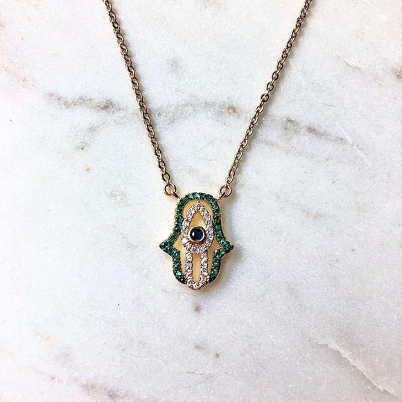 Green Hamsa Necklace - Picture 3 of 4